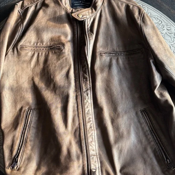 Lucky Brand Men's Tan Leather racer jacket - Picture 4 of 7